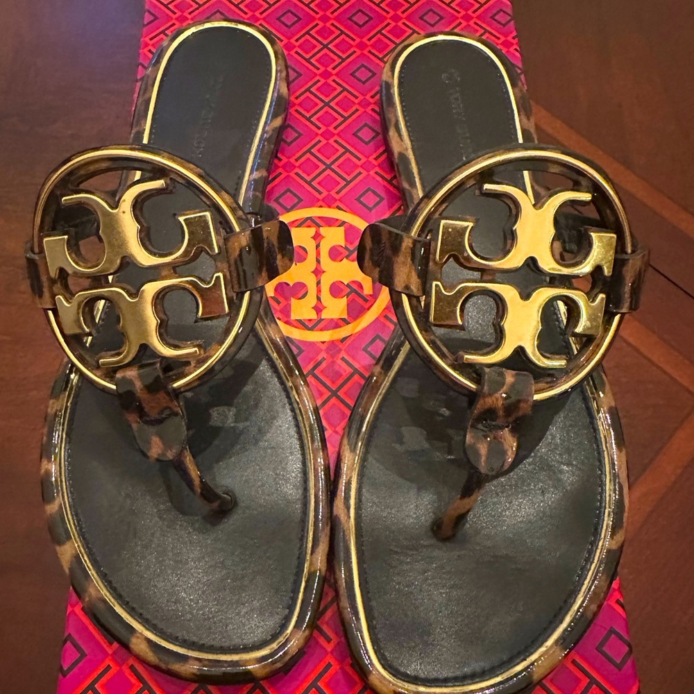 Tory Burch Metal Miller Printed Patent Leather Sandals